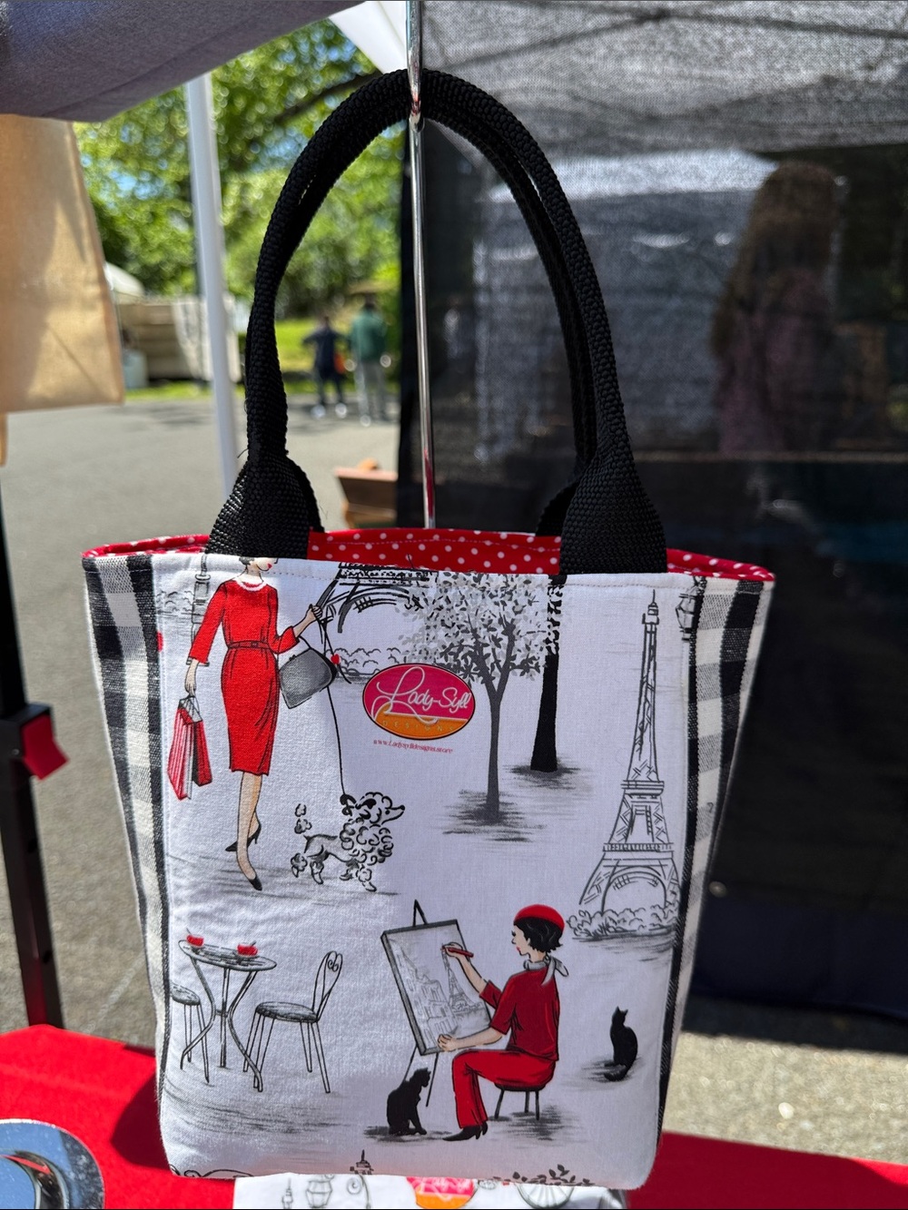 Parisian Scene Small Tote Bag in Black, White & Red